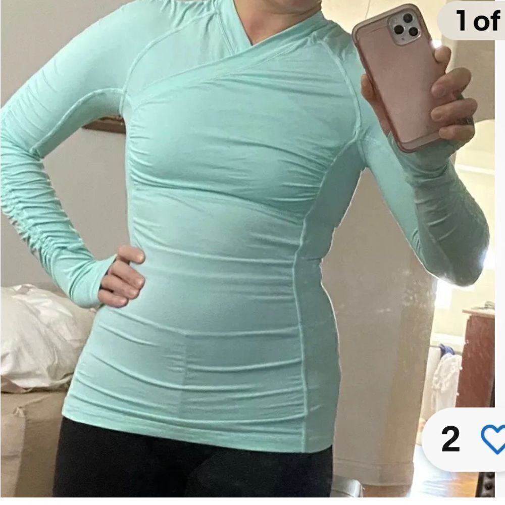 Lululemon Sunbeam long sleeve UV top in green ruching. Size 6 E EUC
